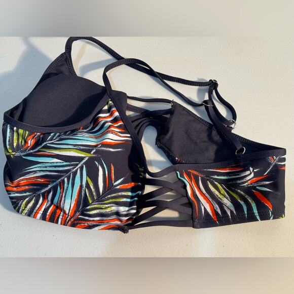 Mossimo Tropical Floral Bralette Bikini Top Size Medium Crisscross Sides - Picture 3 of 4
